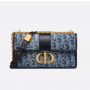 Dior 30 Montaigne East-West Bag with Chain Blue Denim Dior Oblique Jacquard